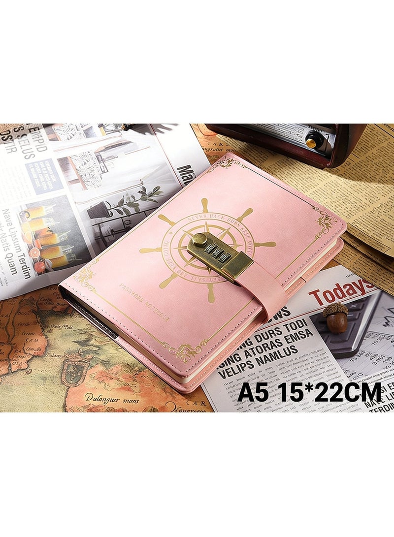 A5 vintage leather diary with a 3-digit combination lock, retro style, suitable for office and school, gift, Luxury Diary for Ramadan Gifting & Daily Writing stationery (Pink) - Image 5